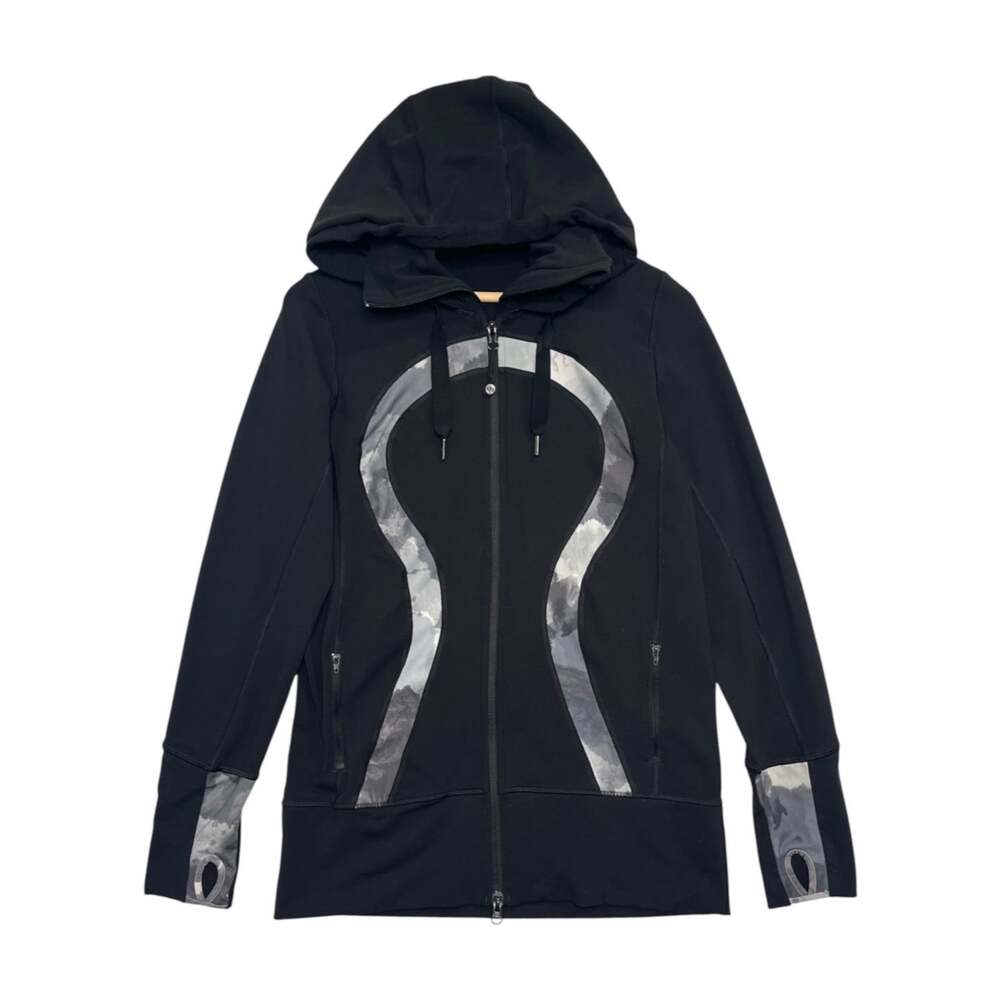 Lululemon Define Jacket Womens 10 Black Abstract Hooded Nulu Yoga Athleisure